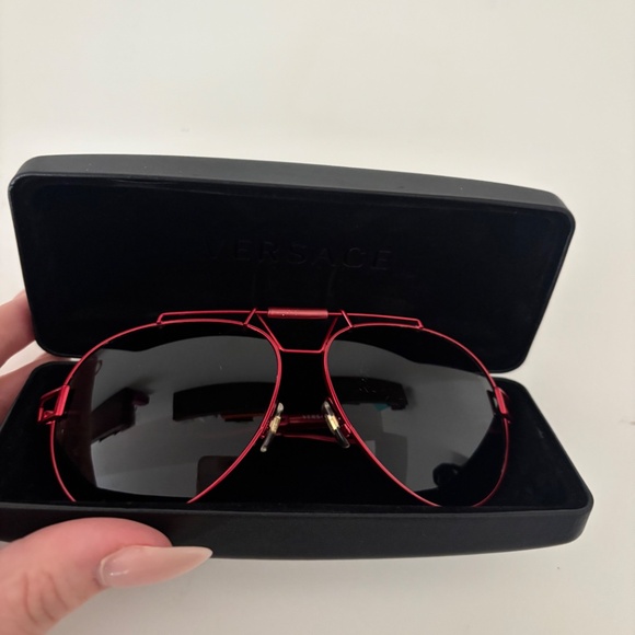 VERSACE Wire RocK Pilot Medusa 2160 Red Gold VE2160 Aviator Sunglasses Unisex